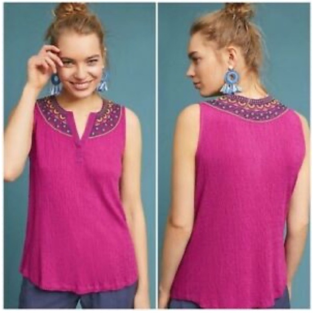 Anthropologie Akemi + Kin Women's Top Sleeveless Embroidered Purple Small boho